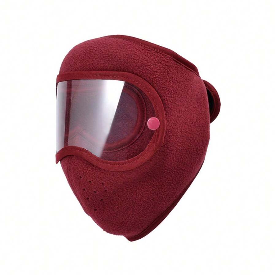 Fleece Warm Winter Balaclava Face Mask With Anti-Fog Goggles Windproof Skull Cap - Red - View 1
