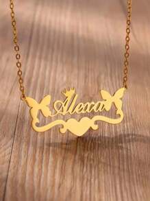 1pc Gold Silver Stylish Niche Simple Custom Cute Butterfly Name Necklace Stainless Steel Name Jewelry Necklace, Personalized Stainless Steel Laser Cut Name Necklace Unique Ideal Gifts For Her Girlfriend, Mom, Family, Friends, Daughter, Her, Grandparents For Anniversaries, For Birthdays, For Daily Wear, For Prom, For Mother's Day, For Valentine's Day, For Graduation, For Weddings Valentines - Multicolor - View 7
