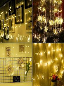 1 pieza Luces de cadena con forma de mariposa de 2m/78.7in, 48 cuentas LED, 8 modos, control remoto, decoración colgante con forma de mariposa, adecuado para dormitorio, jardín, pared, techo, fiesta, boda, vacaciones, Navidad - Multicolor - Ver 3