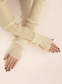 1 chiếc găng tay giữ ấm cổ tay giả mỏng dành cho nữ, có viền trang trí. - Nhiều màu - Xem 11