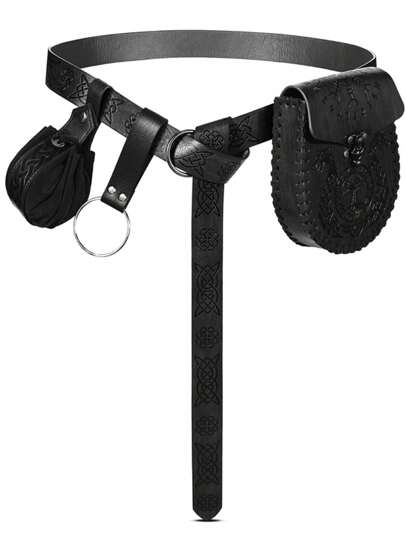 2pcs/4pcs Medieval Knight Vintage Leather Belt Set Including Pouch/Waist Bag/Keychain, Renaissance Viking Warrior Accessories, Cosplay, , Christmas Summer, School Autumn-Winter Accessories Halloween Costume,Suitable For Teens, Youth,Men,Casual, Outdoor, Athletic, Vacation, Graduation Gifts, Birthday, Daily Wear