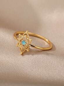 1 chiếc nhẫn hoa lục giác Opal cổ điển dành cho nữ, nhẫn đeo tay bằng đồng mạ vàng 18K, trang sức thời trang cho nữ, phụ kiện ngày lễ tình nhân, mẹ, mẹ, ngày của mẹ, quà tặng - Vàng - Xem 4