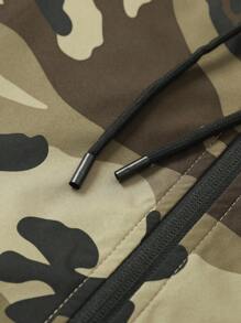 男士长袖休闲连帽抽绳多功能防风运动迷彩印花时尚夹克，四季皆宜，适合秋季穿着 - 軍綠色 - 查看 5