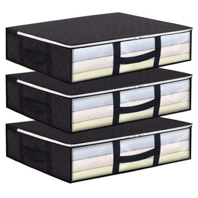 Sacos de armazenamento de roupas sob recipientes de armazenamento de cama, caixas de armazenamento dobráveis com janelas transparentes e alças reforçadas, para roupas, cobertores, suéteres, edredons, brinquedos, calças sociais cinza, sapatos, jeans, botas, saia