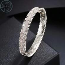 1pc Elegant 925 Sterling Silver Bracelet With Synthetic 5A Zirconia, April Birthstone, All-Season Versatile, Ideal For Daily Wear & Gifting, Valentine'S Day Special, Comes With Gift Box - 銀色 - 查看 4