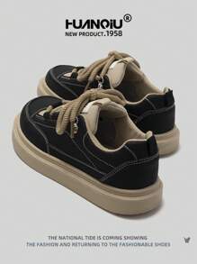 HUANQIU Women's Thick Sole Versatile Sport Casual Shoes, Small White Shoes, Comfortable Nice Shoes For All Seasons, Black, Khaki, Beige, Black, Student Casual Flat Shoes - Black - View 4