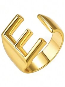 1pc Women's Fashion Retro 26 Alphabet Stainless Steel Open Ring - Yellow Gold - View 13