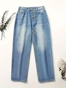 Women's Straight Leg Jeans, Women's Wide Leg Mid Waist Loose Denim Ankle Pants, Y2k Loose Boyfriend Jeans(The Size Is Slightly Small; It Is Recommended To Order One Size Up.) - 淺色水洗藍 - 查看 3