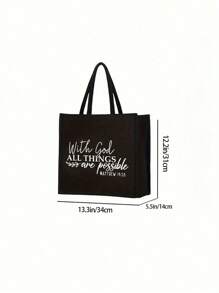 女士时尚旅行沙滩包 - 轻便亚麻手提包兼化妆包，印有励志标语“有了上帝，一切皆有可能”，易于清洁的面料，适合购物、旅行、海滩、教师节礼物，女士大容量亚麻手提包 - 黑色 - 查看 10