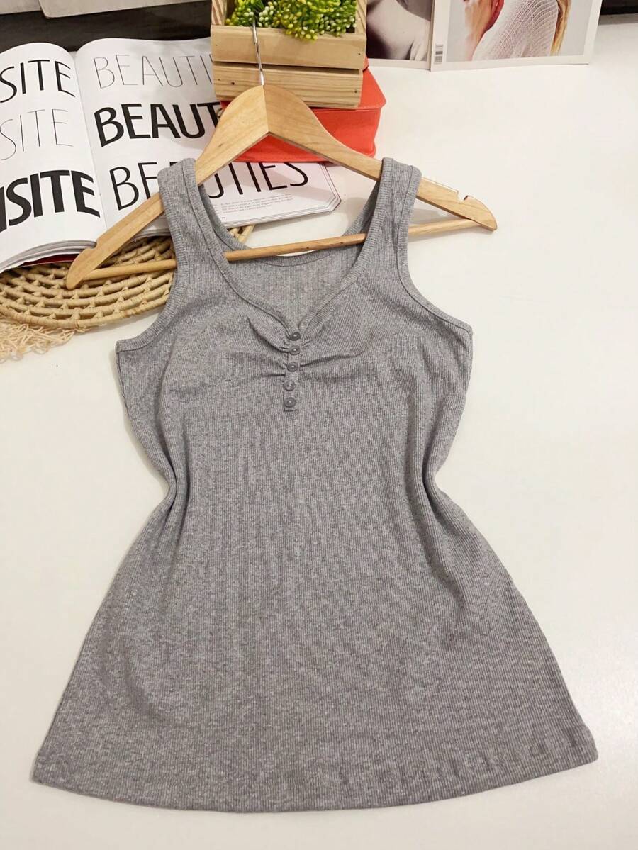 Women's Cotton Tank Top - Light Grey - View 1