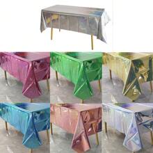 Plastic Tablecloth, Shiny Disposable Laser Rainbow Rectangle Tablecloth, Holographic Aluminum Foil Tablecloth For Rainbow Party, Birthday, Wedding, 137cm X 274cm