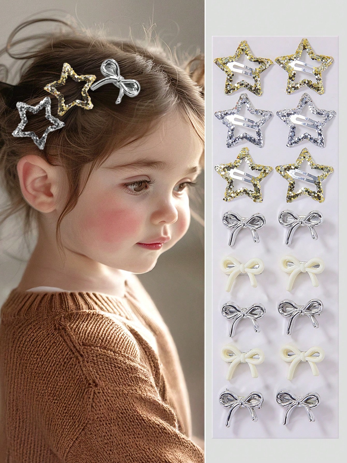 Sequin star bow clips