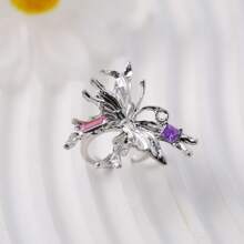 1pc Women's Delicate Light Luxury Design Fresh And Sweet Style Open Adjustable Zirconia Butterfly Ring Suitable For Weddings, Parties, Daily Wear Elegant Party