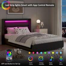 Queen Size Bed Frame, Boucle Bed Frame With LED Light, Upholstered Platform Bed With Headboard And Footboard, Wingback Headboard Design, Pink/White/Gray, Twin/Full/Queen/King