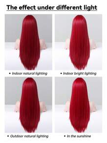 26英寸红色长直发合成假发，带刘海，耐热，外观自然，适合派对和角色扮演 - 紅色 - 查看 9