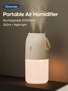 kinscoter 1 pièce Humidificateur d'air rechargeable de 2000 mAh et 300 ml avec double pulvérisation, humidificateur portable avec lampe d'ambiance pour hôtel, chambre à coucher