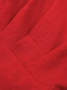 BIUBIU 大码蝙蝠袖褶皱腰连体衣，度假及情人节 - 紅色 - 查看 7