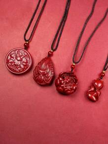 1 pieza Colgante de zorro de cinabrio natural de alto contenido, colgante de collar de arena púrpura dorada, amuleto para el año del zodíaco, colgante de zorro de nueve colas carismático, atrae flores de durazno, joyería retro de moda unisex, regalo del Día de San Valentín, mamá, madre, Día de la Madre, regalo