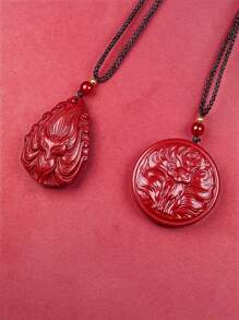 1 pieza Colgante de zorro de cinabrio natural de alto contenido, colgante de collar de arena púrpura dorada, amuleto para el año del zodíaco, colgante de zorro de nueve colas carismático, atrae flores de durazno, joyería retro de moda unisex, regalo del Día de San Valentín, mamá, madre, Día de la Madre, regalo