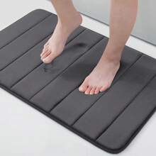 Memory Sponge Stripe Bathroom Non Slip, Water Absorbent, Machine Washable Floor Mat - Dark Grey - View 1