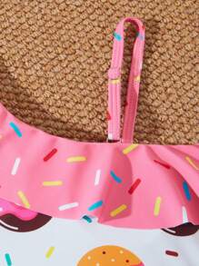 Traje de baño de una pieza para niña preadolescente con estampado de rosquillas y cintura hueca - Multicolor - Ver 4