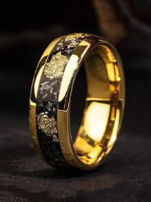 1 Pc Fashion 8mm Stainless Steel Rings For Men Jewelry Accessories Anniversary Party Gift Wedding Band With Imitation Crushed Meteorite Men Rings