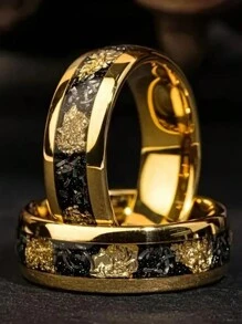 1 Pc Fashion 8mm Stainless Steel Rings For Men Jewelry Accessories Anniversary Party Gift Wedding Band With Imitation Crushed Meteorite Men Rings