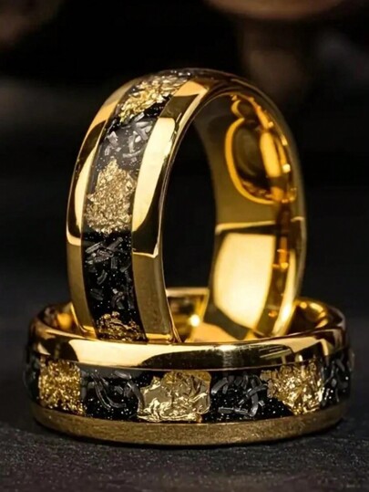 1 Pc Moda 8mm Anéis de Aço Inoxidável Para Homens Jóias Acessórios Aniversário Festa Presente Aliança de Casamento Com Imitação de Meteorito Esmagado Anéis Masculinos