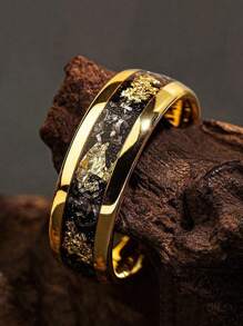 1 Pc Fashion 8mm Stainless Steel Rings For Men Jewelry Accessories Anniversary Party Gift Wedding Band With Imitation Crushed Meteorite Men Rings
