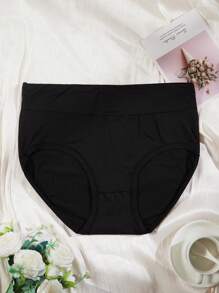 6pcs/Pack Plus Size Women High-Waist Elastic Comfortable Solid Color Panties - Multicolor - View 2