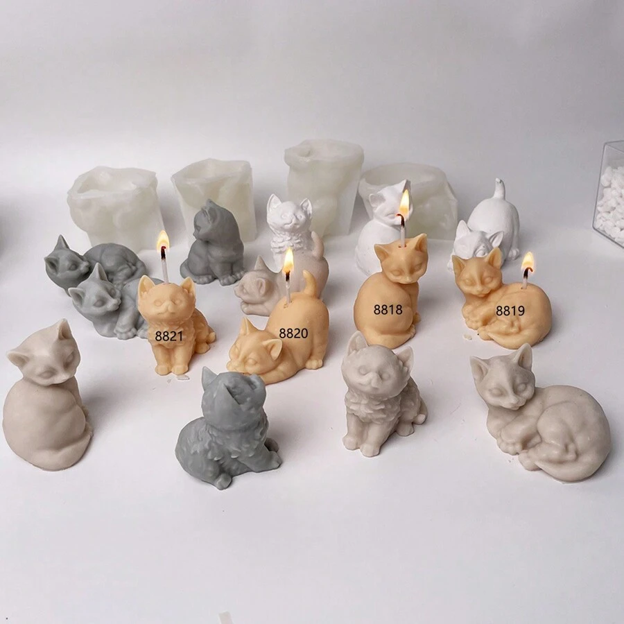 Stampo in silicone a forma di gatto carino per fai da te con cera - Bianco - Visualizzare 1