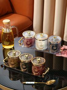 4pcs/Set Plastic Multi-Purpose Storage Jars Containers For Grains, Candies, Cookies, Bread, Suitable For Outdoor, Wedding, Party, Gift, Birthday, Christmas