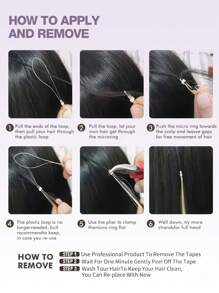 50 piezas de extensiones de cabello humano con anillos de platino, de 14 a 22 pulgadas de largo, rectas, con conexión de micro anillos, cabello humano real, micro perlas invisibles, micro anillos reforzados, adecuado para disfraces de Halloween - S60 - Ver 10