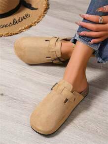 全新设计带绑带一脚蹬拖鞋，软木厚底防滑女鞋 - 棕色 - 查看 1