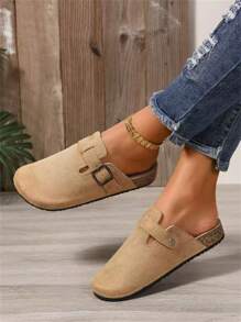 全新设计带绑带一脚蹬拖鞋，软木厚底防滑女鞋 - 棕色 - 查看 3