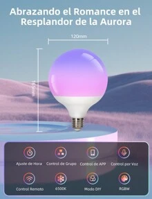 Aigostar Bombilla LED Inteligente E27 G120 Bluetooth Mesh Compatible con Alexa, 18W Bombilla Inteligente RGBW Gradiente, Regulable 16 Millones de Colores, Incluye Control Remoto - 16 millones de colores y 6500K - Ver 2