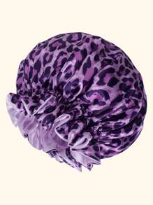 1pc Leopard Print Satin Patchwork Sleeping Cap, Suitable For Curly And Straight Hair - Multicolor - View 12