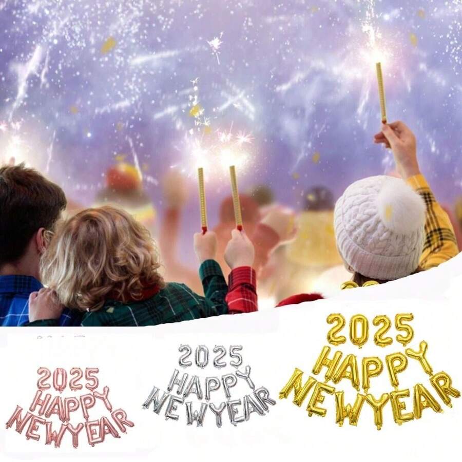 1 סט שנה טובה 2025 בלוני אלפבית מתנפח שנה חדשה קישוט בלוני נייר כסף צבעוני ציוד למסיבה קישוטי חג