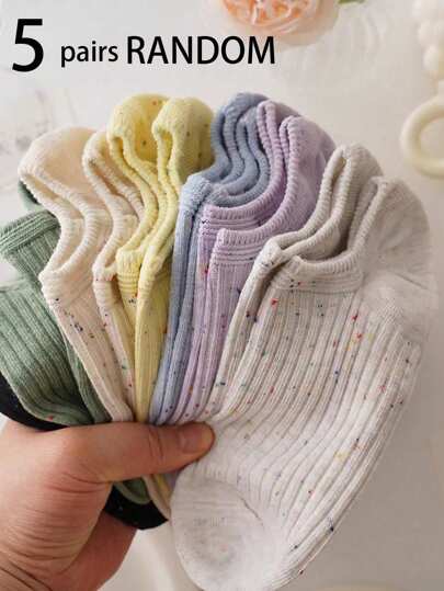 5 pares de calcetines bajos de mujer con estampado de rayas de colores aleatorios, calcetines invisibles
