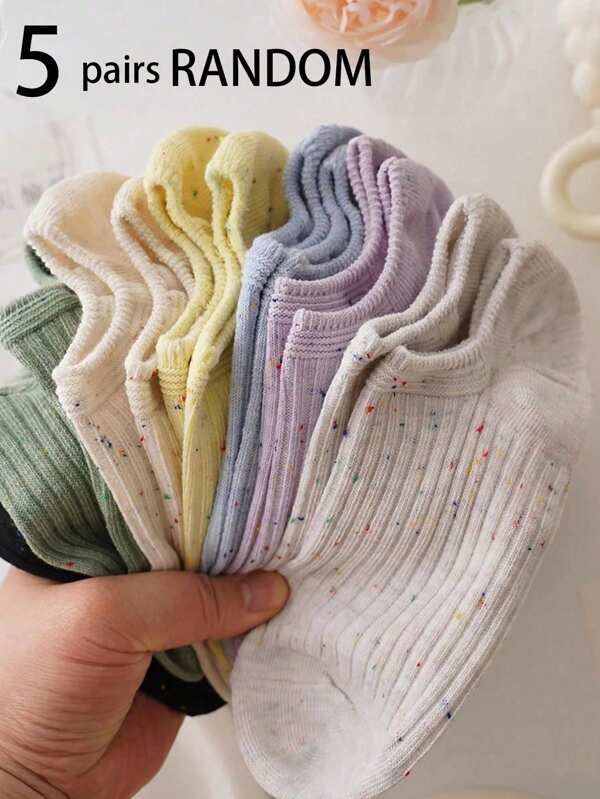 5 Pairs Women's Random Color Striped Low Cut Socks, No Show Socks