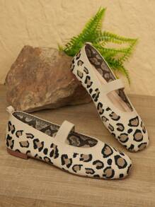 Zapatos planos de estilo Mary Jane con puntera cuadrada, estampado de leopardo y correa, estilo princesa, para mujer, para primavera/verano - Marrón - Ver 3