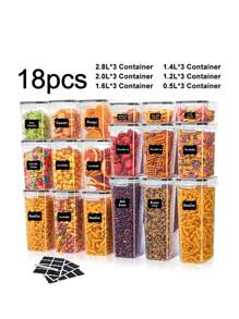 4/7/9/24/30pcs Airtight Food Storage Containers With Labels And Markers, Dishwasher , Ideal For Cereal, Pasta, Flour, And Sugar - Organize And Store Dry Foods With Ease - 黑與白 - 查看 16