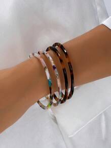 2 件浪漫情人节别致豹纹彩色亚克力堆叠手镯，简约多功能手链，适合女性日常佩戴、妈妈、母亲、母亲节、礼物 - 如圖 - 查看 1