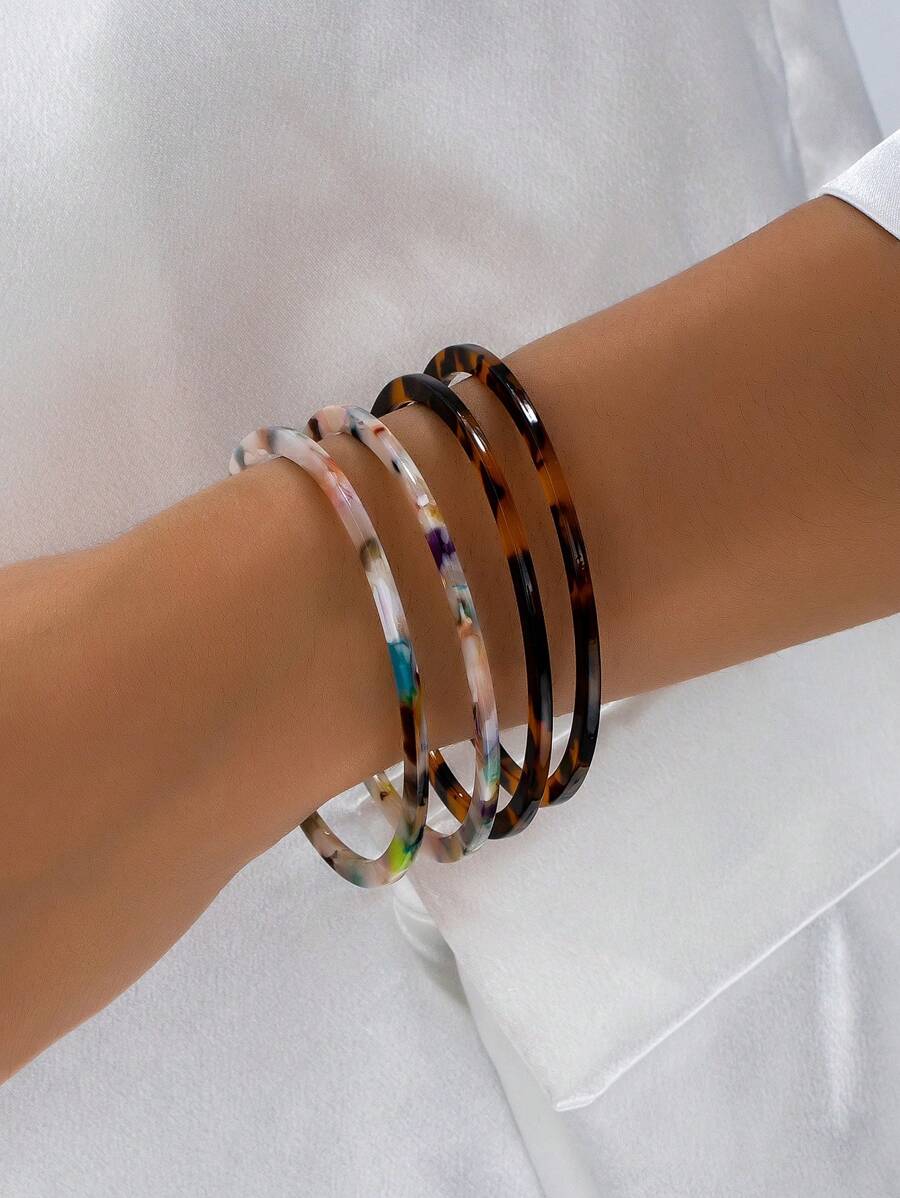 2 件浪漫情人节别致豹纹彩色亚克力堆叠手镯，简约多功能手链，适合女性日常佩戴、妈妈、母亲、母亲节、礼物 - 如圖 - 查看 1