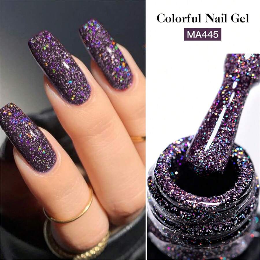 MEET ACROSS 彩色闪粉指甲油，全息激光效果超亮紫色闪粉凝胶指甲油，半永久可卸UV凝胶指甲油，美甲DIY，适合家庭和美甲沙龙使用