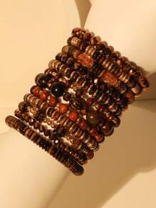 12pcs/Set Bohemian Style Brown Beaded Bracelet Set, Suitable For Women Daily And Beach Wear - S-400 Dark Brown Crystal - View 13
