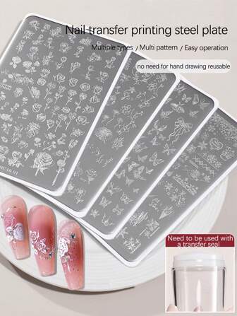 SIMULING 1pc Rose Flower & Butterfly Print Metal Nail Art Stamping Plate, DIY Nail Art Tool Suitable For Nail Polish & Gel Polish, Great Gift For Women