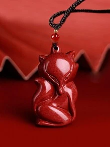 1 pieza Colgante de zorro de cinabrio natural de alto contenido, colgante de collar de arena púrpura dorada, amuleto para el año del zodíaco, colgante de zorro de nueve colas carismático, atrae flores de durazno, joyería retro de moda unisex, regalo del Día de San Valentín, mamá, madre, Día de la Madre, regalo