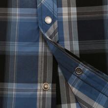 Men's Western Cowboy Pearl Snap Plaid Button Up Casual Long Sleeve Two Pockets Work Shirts - 4 màu xanh đen - Xem 6