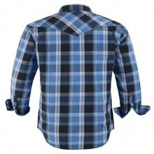 Men's Western Cowboy Pearl Snap Plaid Button Up Casual Long Sleeve Two Pockets Work Shirts - 4 màu xanh đen - Xem 2